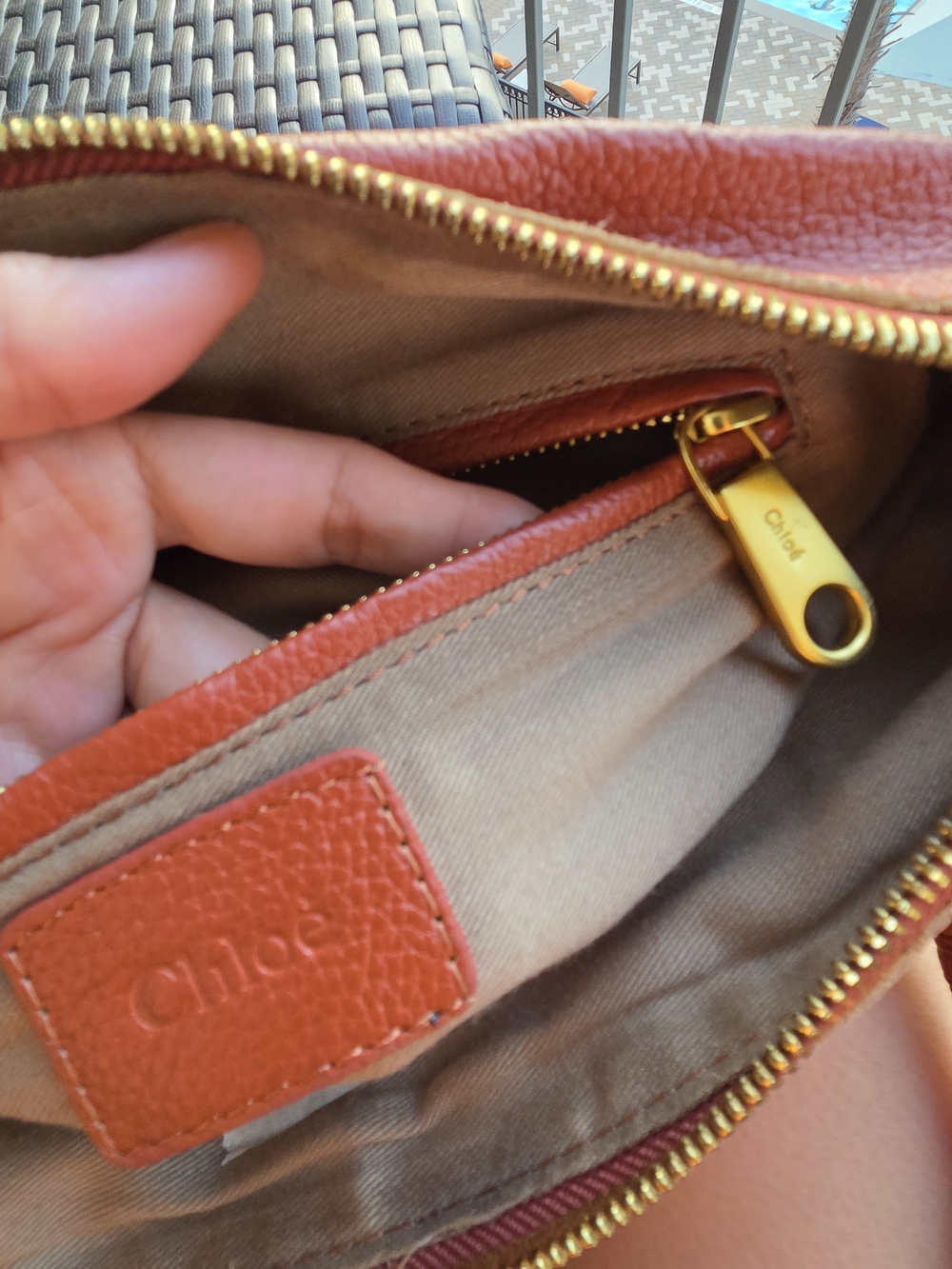 Chloe Leather Tote Handbag in Burnt Orange - Picture 9 of 12